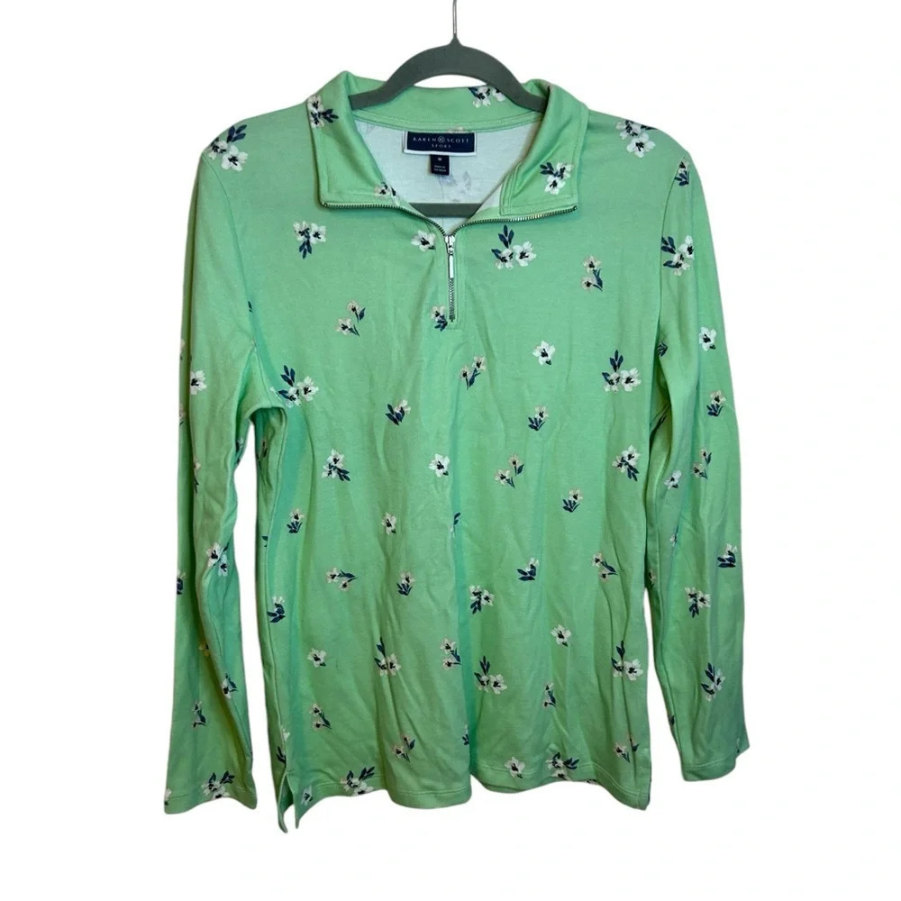 NWT Karen Scott Floral Quarter Zip Top
